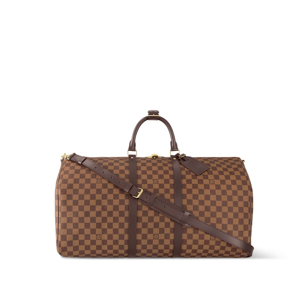 Louis Vuitton Brown Duffel Bag Keepall Bandoulière 55 with Damier Pattern